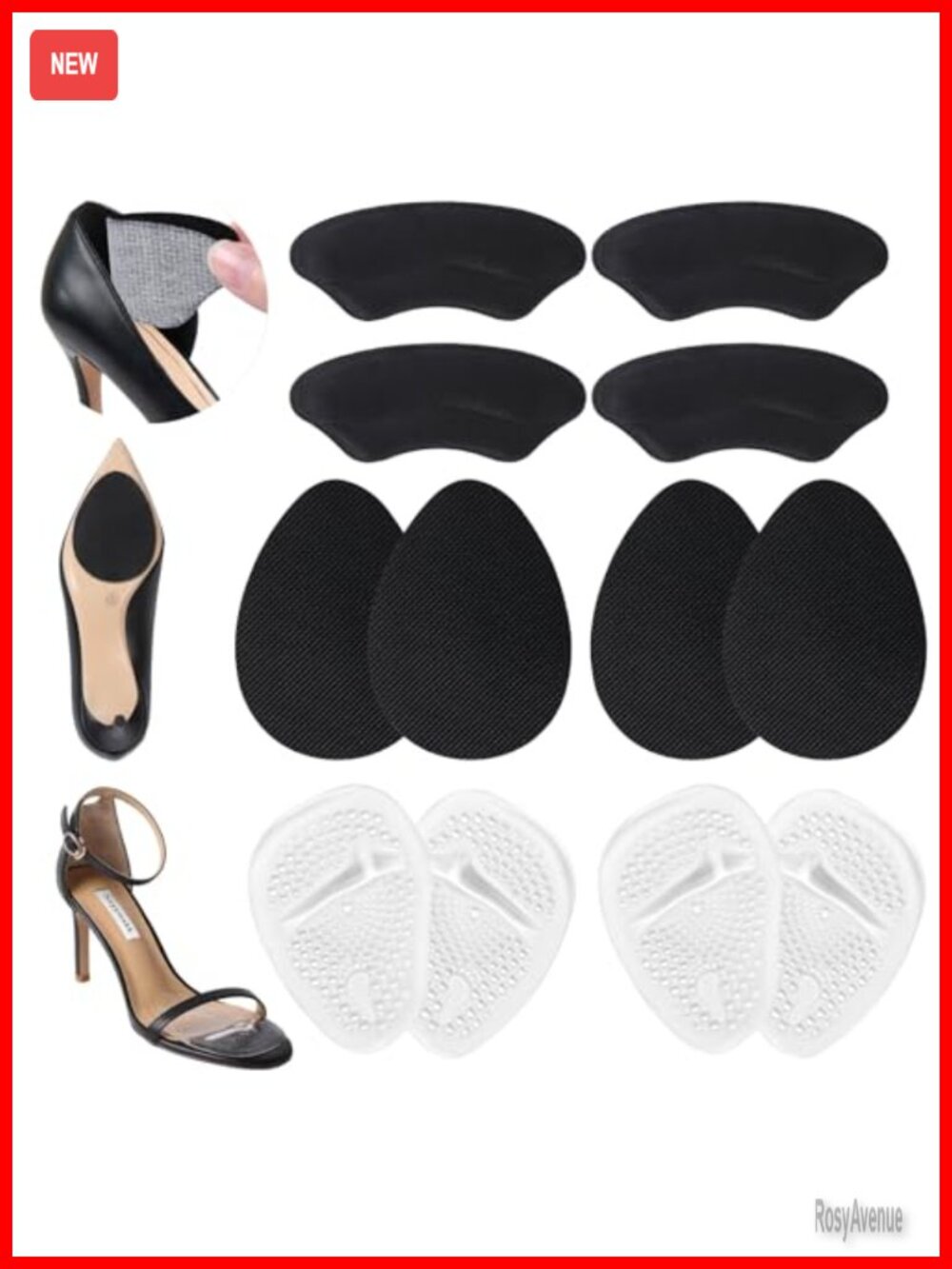 6 Pairs Gel Heel Pads Non-Slip Shoe Grips Cushioned Inserts for High Heels Boots